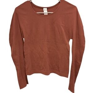 Fabletics Terracotta Rust Pointelle Mesh Seamless Long Sleeve Top 1X BA2044745